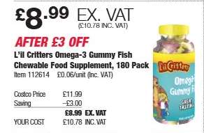 L'il Critters Omega-3 Gummy Fish Chewable Food Supplement, 180 Pack