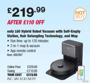 eufy L60 Hybrid Robot Vacuum with Self-Empty Station, Hair Detangling Technology, and Mop