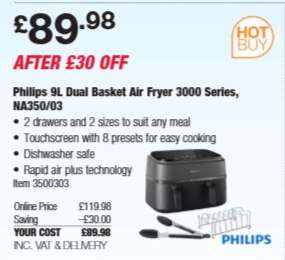 Philips 9L Dual Basket Air Fryer 3000 Series, NA350/03