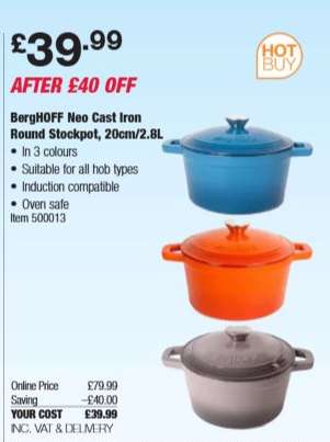 BergHOFF Neo Cast Iron Round Stockpot, 20cm/2.8L