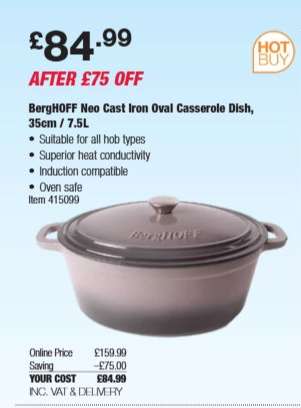 BergHOFF Neo Cast Iron Oval Casserole Dish, 35cm / 7.5L