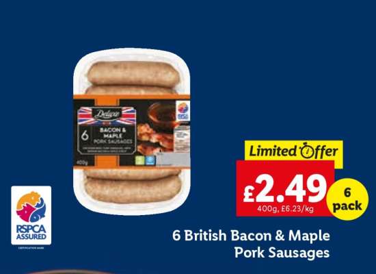 6 British Bacon & Maple Pork Sausages
