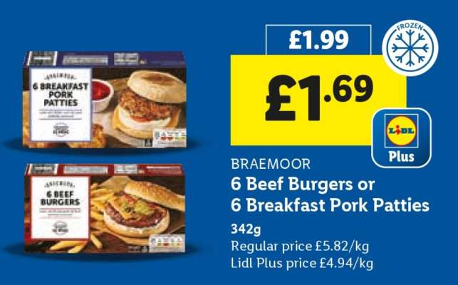 BRAEMOOR 6 Beef Burgers or 6 Breakfast Pork Patties
