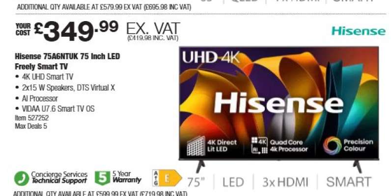 Hisense 75A6NTUK 75 Inch LED Freely Smart TV