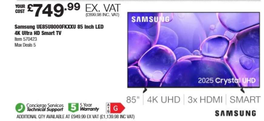 Samsung UE85U8000FKXXU 85 Inch LED 4K Ultra HD Smart TV