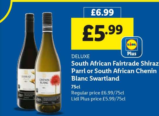 South African Fairtrade Shiraz Parrl or South African Chenin Blanc Swartland