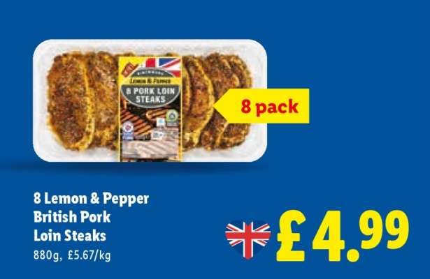 8 Lemon & Pepper British Pork Loin Steaks