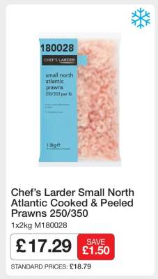 Chef’s Larder Small North Atlantic Cooked & Peeled Prawns 250/350