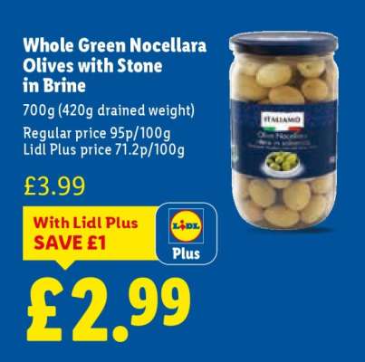 Whole Green Nocellara Olives with Stone in Brine