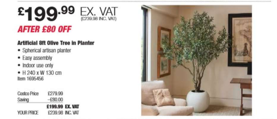 Artificial 8ft Olive Tree in Planter