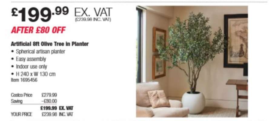 Artificial 8ft Olive Tree in Planter