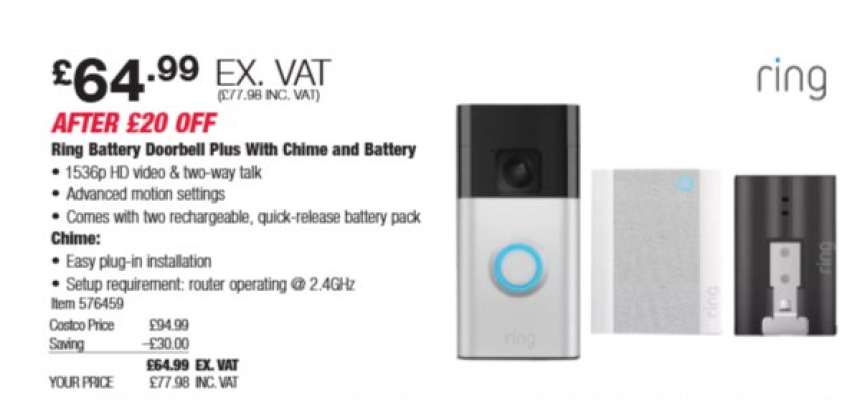 Ring Battery Doorbell Plus With Chime and Battery