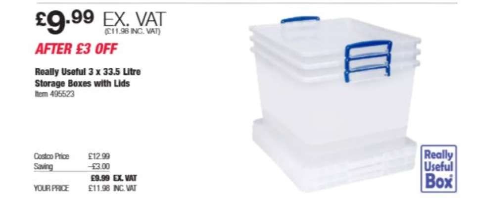 Really Useful 3 x 33.5 Litre Storage Boxes with Lids
