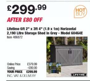 Lifetime 6ft 2" x 3ft 4" (1.9 x 1m) Horizontal 2,190 Litre Storage Shed in Grey - Model 60464E