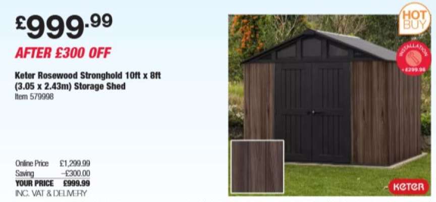 Keter Rosewood Stronghold 10ft x 8ft (3.05 x 2.43m) Storage Shed