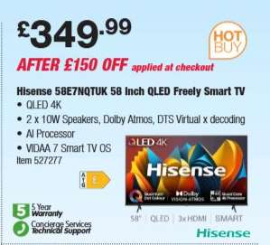 Hisense 58E7NQTUK 58 Inch QLED Freely Smart TV