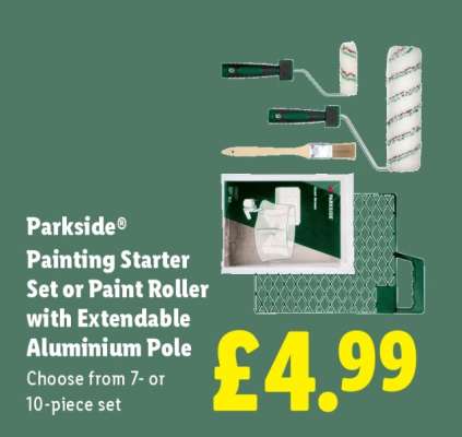Parkside Painting Starter Set or Paint Roller with Extendable Aluminium Pole
