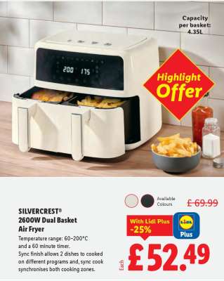 SILVERCREST 2600W Dual Basket Air Fryer