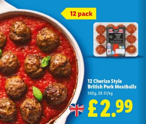 12 Chorizo Style British Pork Meatballs