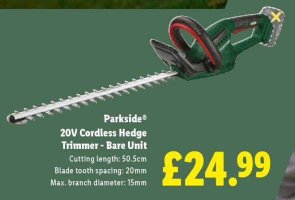 Parkside 20V Cordless Hedge Trimmer - Bare Unit
