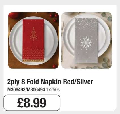 2ply 8 Fold Napkin Red/Silver