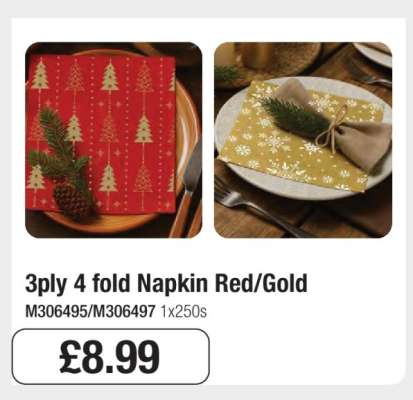 3ply 4 fold Napkin Red/Gold