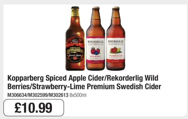 Kopparberg Spiced Apple Cider/Rekorderlig Wild Berries/Strawberry-Lime Premium Swedish Cider