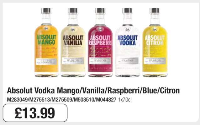 Absolut Vodka Mango/Vanilla/Raspberri/Blue/Citron