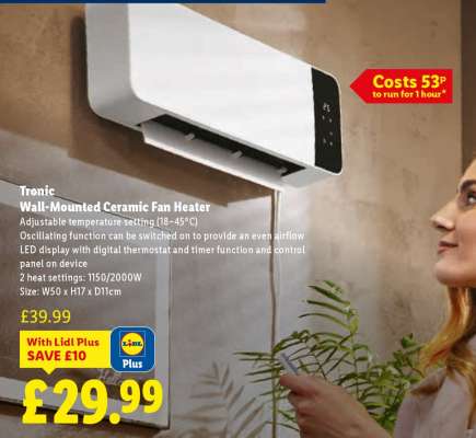 Tronic Wall-Mounted Ceramic Fan Heater