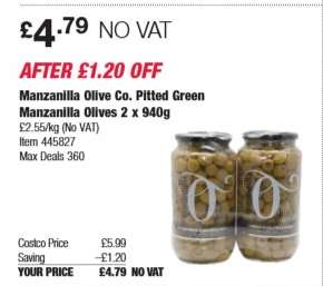Manzanilla Olive Co. Pitted Green Manzanilla Olives 2 x 940g