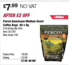 Percol Americano Medium Roast Coffee Bags 60 x 8g