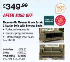 Thomasville Mokena Green Fabric 2 Seater Sofa with Storage Seats