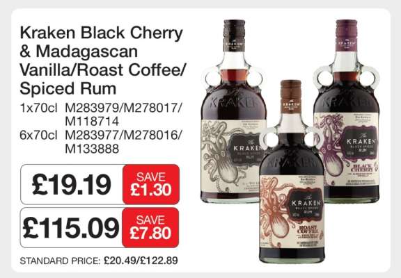 Kraken Black Cherry & Madagascan Vanilla/Roast Coffee/Spiced Rum