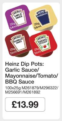Heinz Dip Pots: Garlic Sauce/Mayonnaise/Tomato/BBQ Sauce