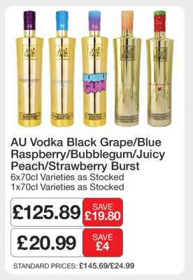 AU Vodka Black Grape/Blue Raspberry/Bubblegum/Juicy Peach/Strawberry Burst