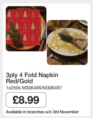 3ply 4 fold Napkin Red/Gold