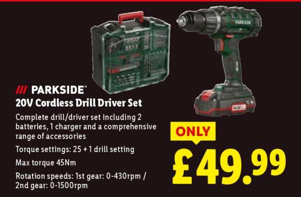 PARKSIDE 20V Cordless Drill Driver Set