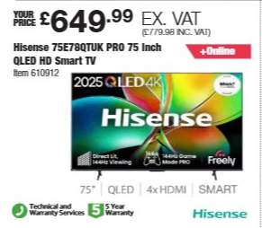 Hisense 75E78QTUK PRO 75 Inch QLED HD Smart TV