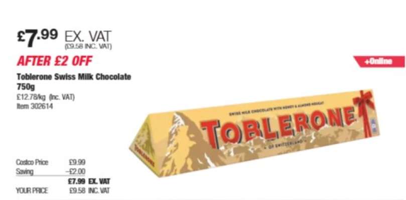 Toblerone Swiss Milk Chocolate 750g