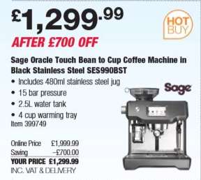 Sage Oracle Touch Bean to Cup Coffee Machine in Black Stainless Steel SES990BST