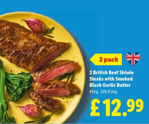 2 British Beef Sirloin Steaks with Smoked Black Garlic Butter