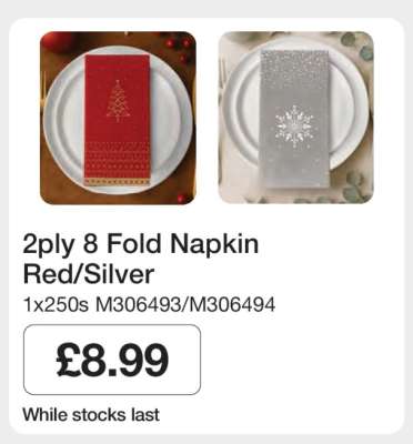 2ply 8 Fold Napkin Red/Silver