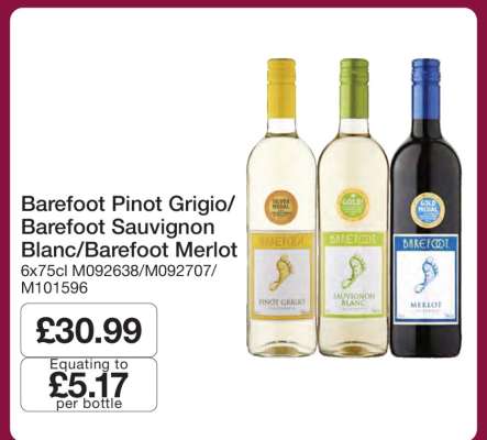 Barefoot Pinot Grigio/Barefoot Sauvignon Blanc/Barefoot Merlot