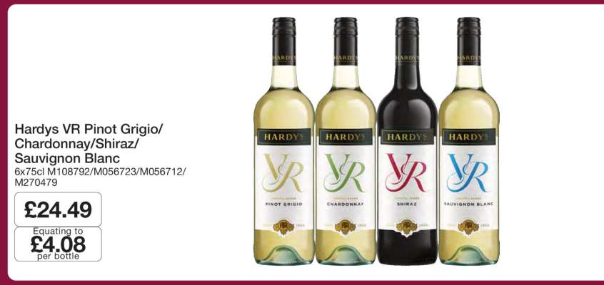 Hardys VR Pinot Grigio/Chardonnay/Shiraz/Sauvignon Blanc