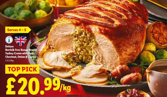 Deluxe Norfolk Free Range Bronze Turkey Crown with Pork, Chestnut, Onion & Thyme