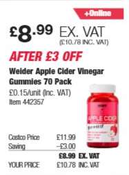 Weider Apple Cider Vinegar Gummies 70 Pack