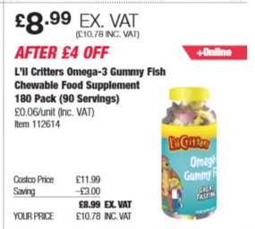 L'il Critters Omega-3 Gummy Fish Chewable Food Supplement 180 Pack (90 Servings)