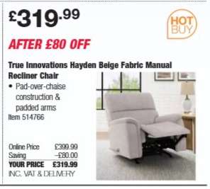 True Innovations Hayden Beige Fabric Manual Recliner Chair