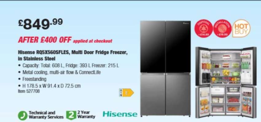Hisense RQ5S560SFLES, Multi Door Fridge Freezer, in Stainless Steel
