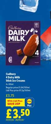Cadbury 4 Dairy Milk Stick Ice Creams